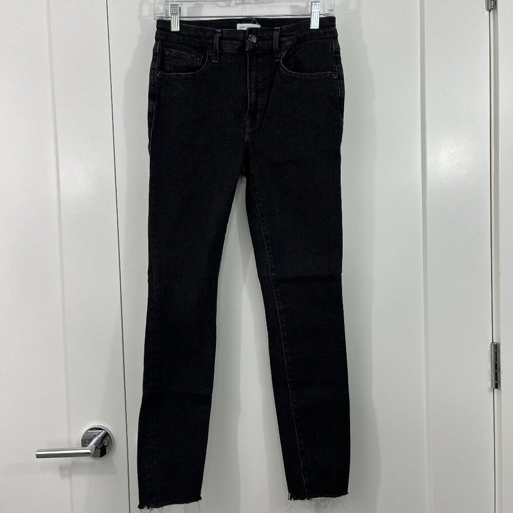 Good American Size 27 Black Good Legs Raw Hem Skinny Jeans